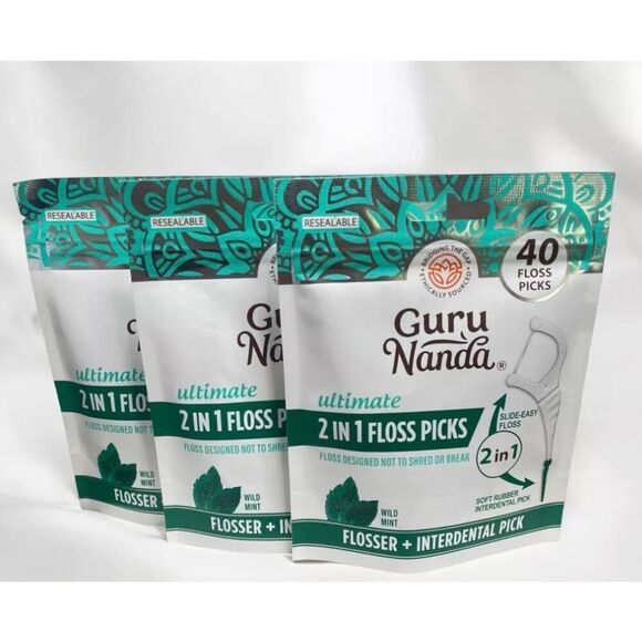 3 PACKS Of  Guru Nanda Ultimate 2 in 1 Floss‎ Picks - Picture 1 of 2